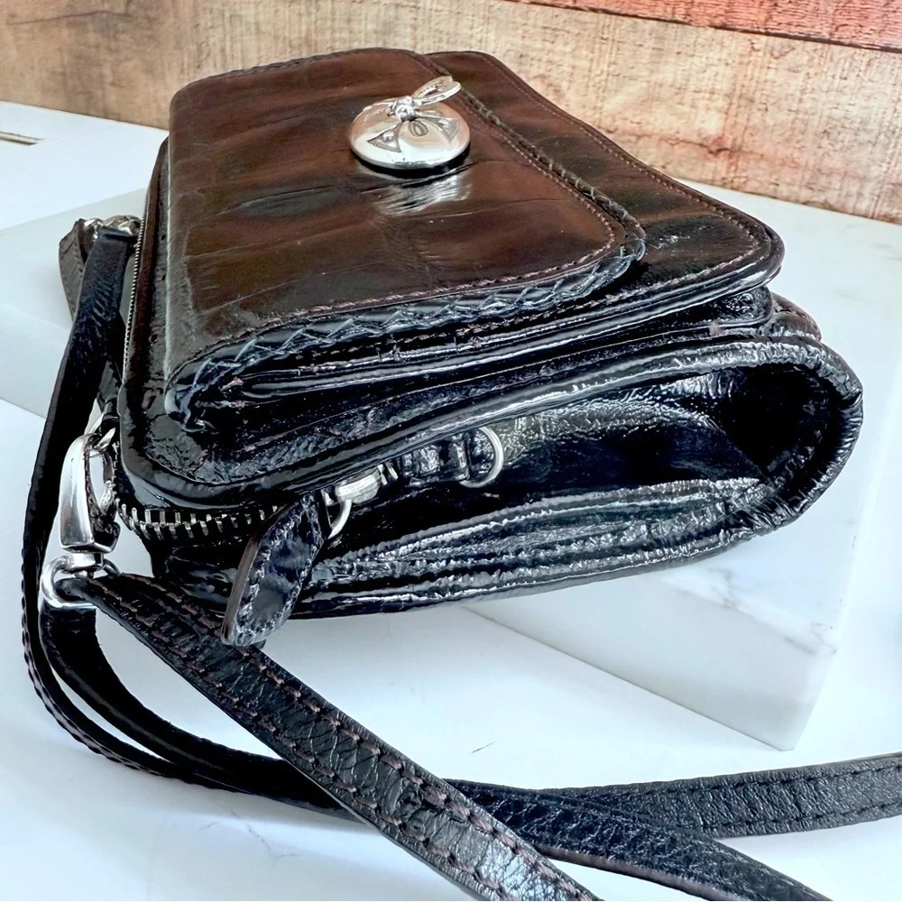 Brighton Black Quilted Croc Leather Fifth Ave Shine Organizer
